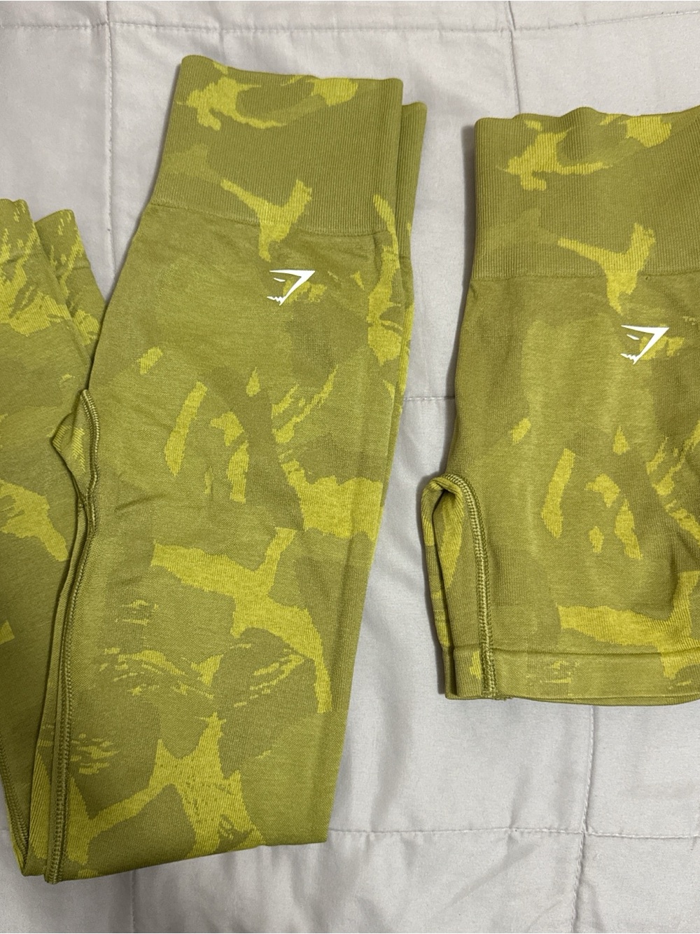 Gymshark Lime Green Camo Seamless Leggings & Shorts Bundle